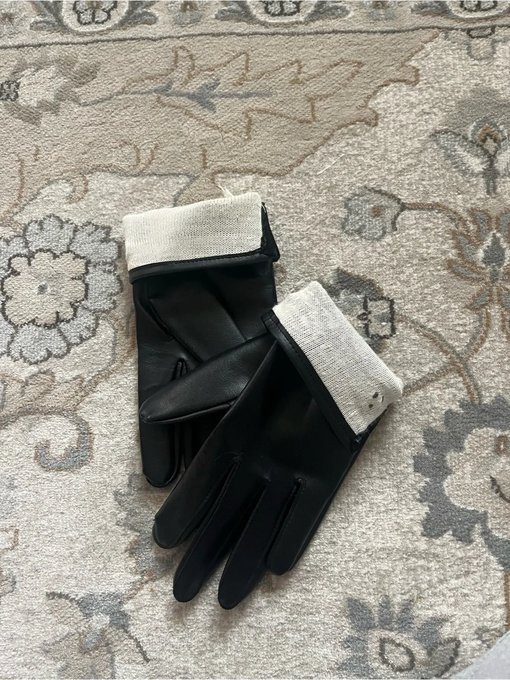 Classic Black Leather Button-Trim Gloves